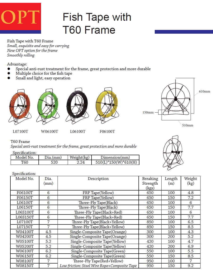 W06100T Fish Tape with Frame T60